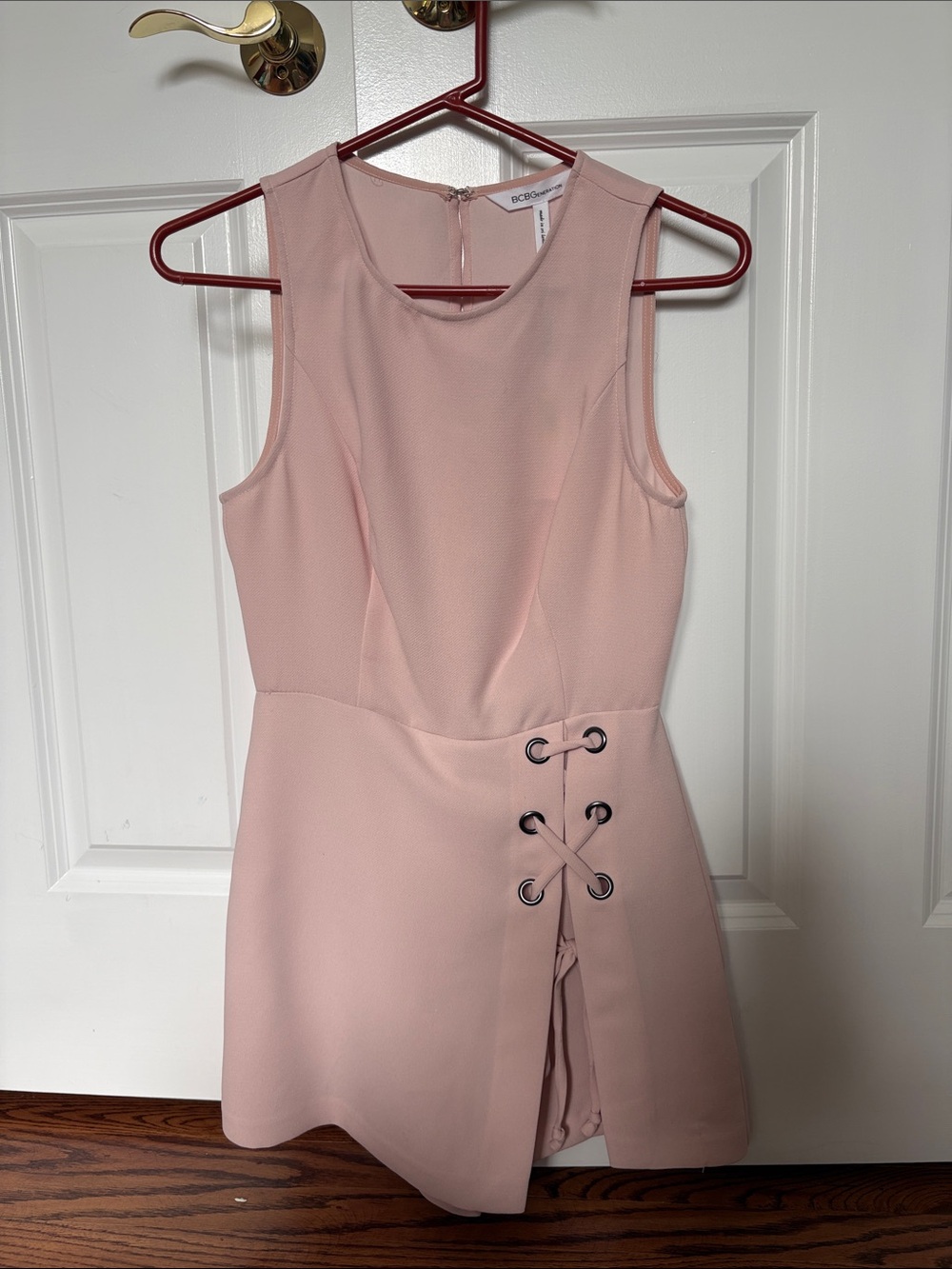 BCBGMaxAzria Dusty Blush Pink Lace-Up Sleeveless Mini Dress